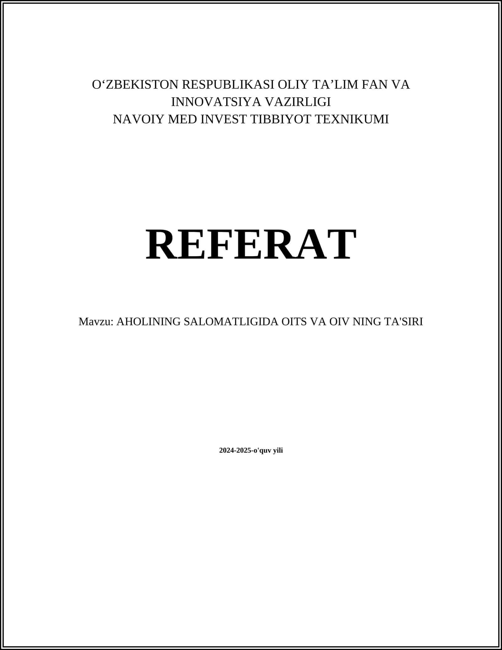 AHOLINING SALOMATLIGIDA OITS VA OIV NING TA'SIRI