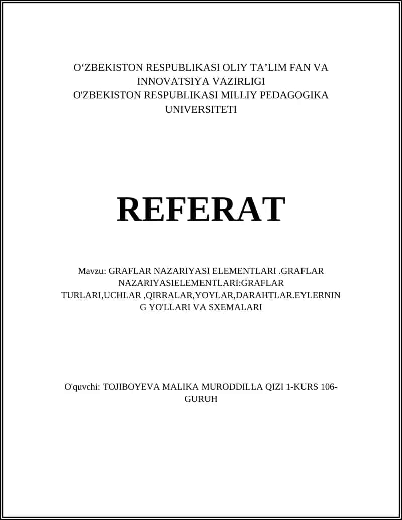 GRAFLAR NAZARIYASI ELEMENTLARI