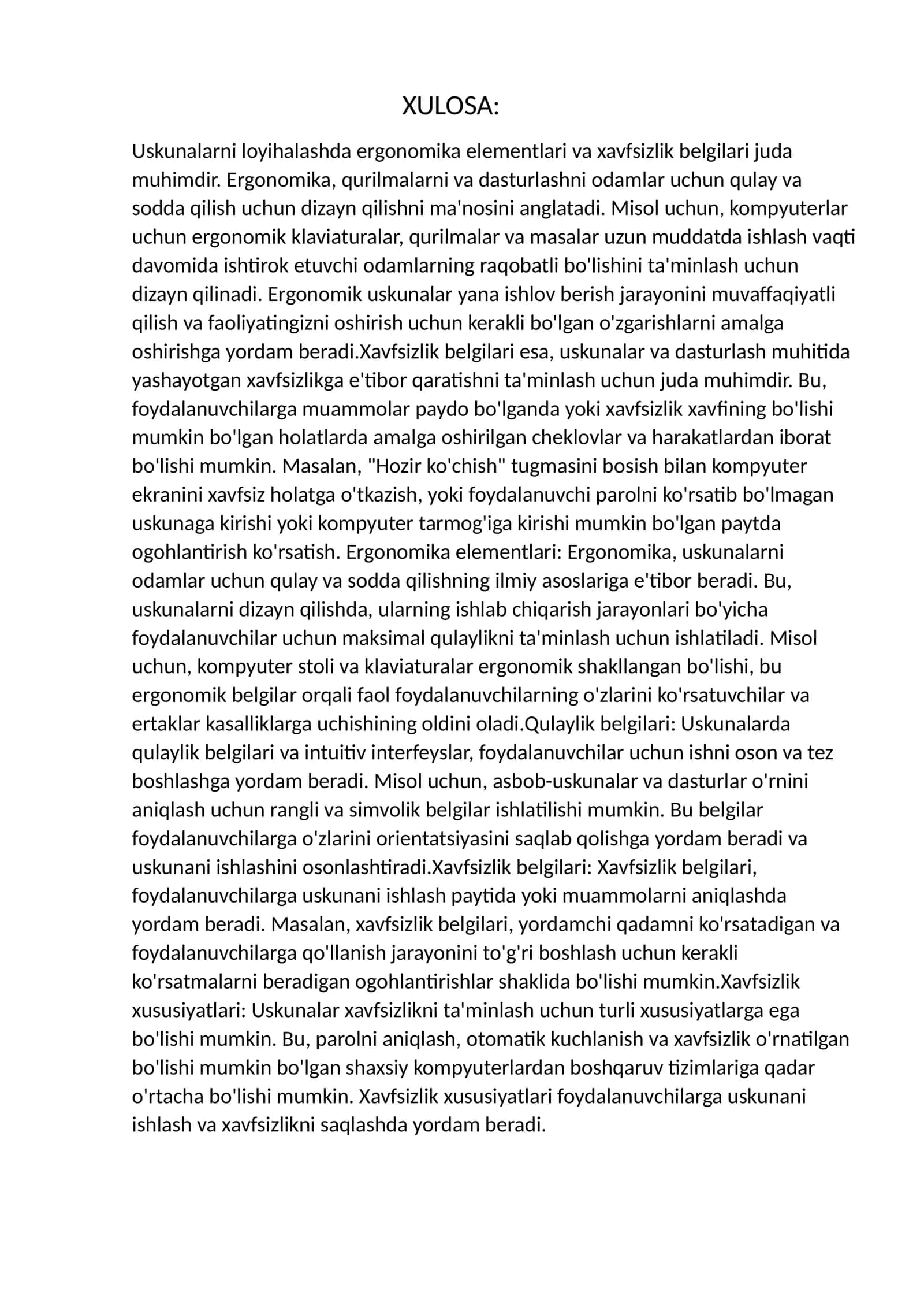 Ergonomika va xavfsizlik belgilari
