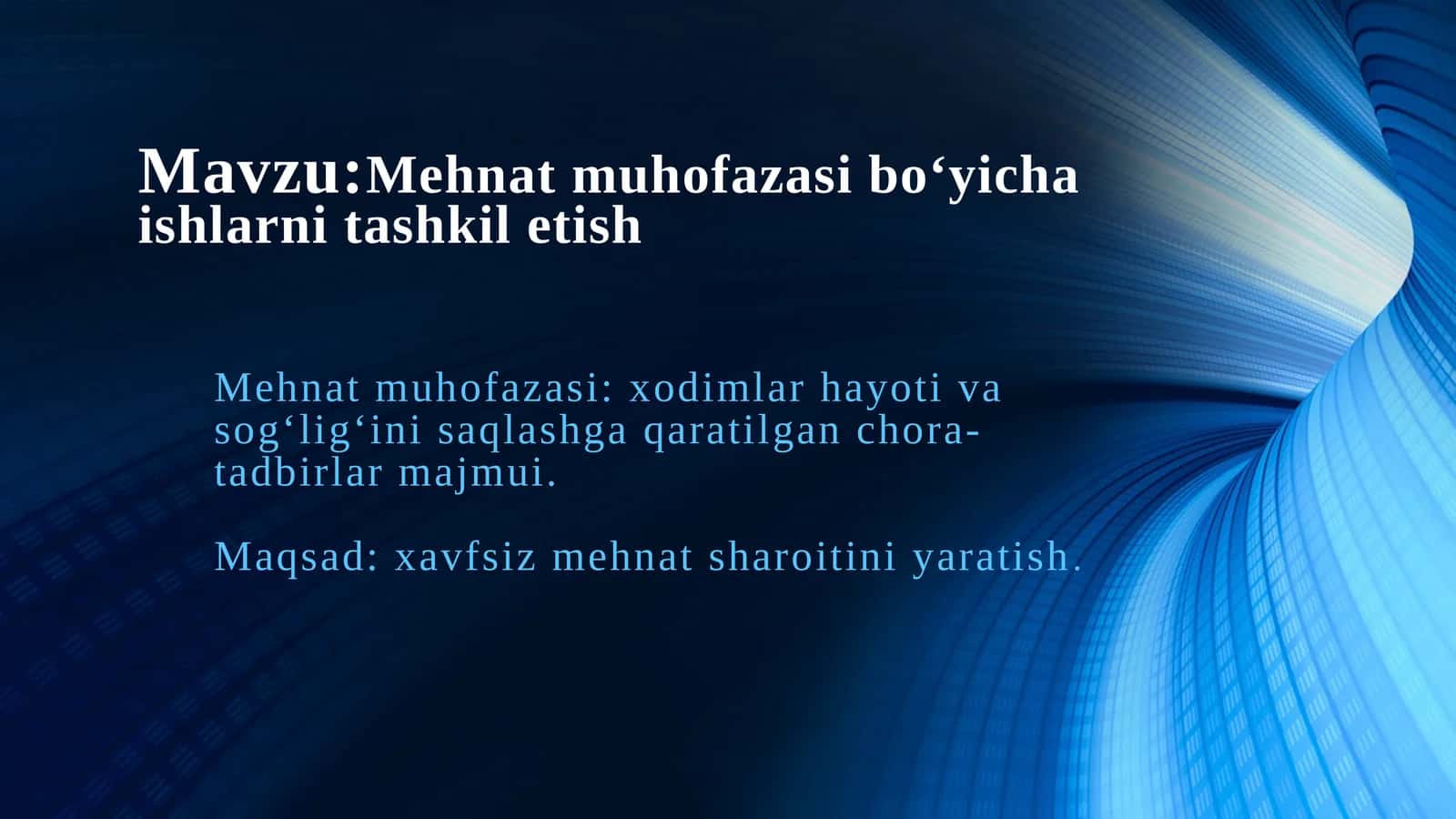Mehnat muhofazasi bo‘yicha ishlarni tashkiletish