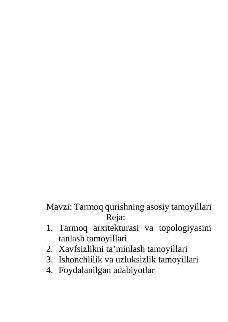 Tarmoq qurishning asosiy tamoyillari