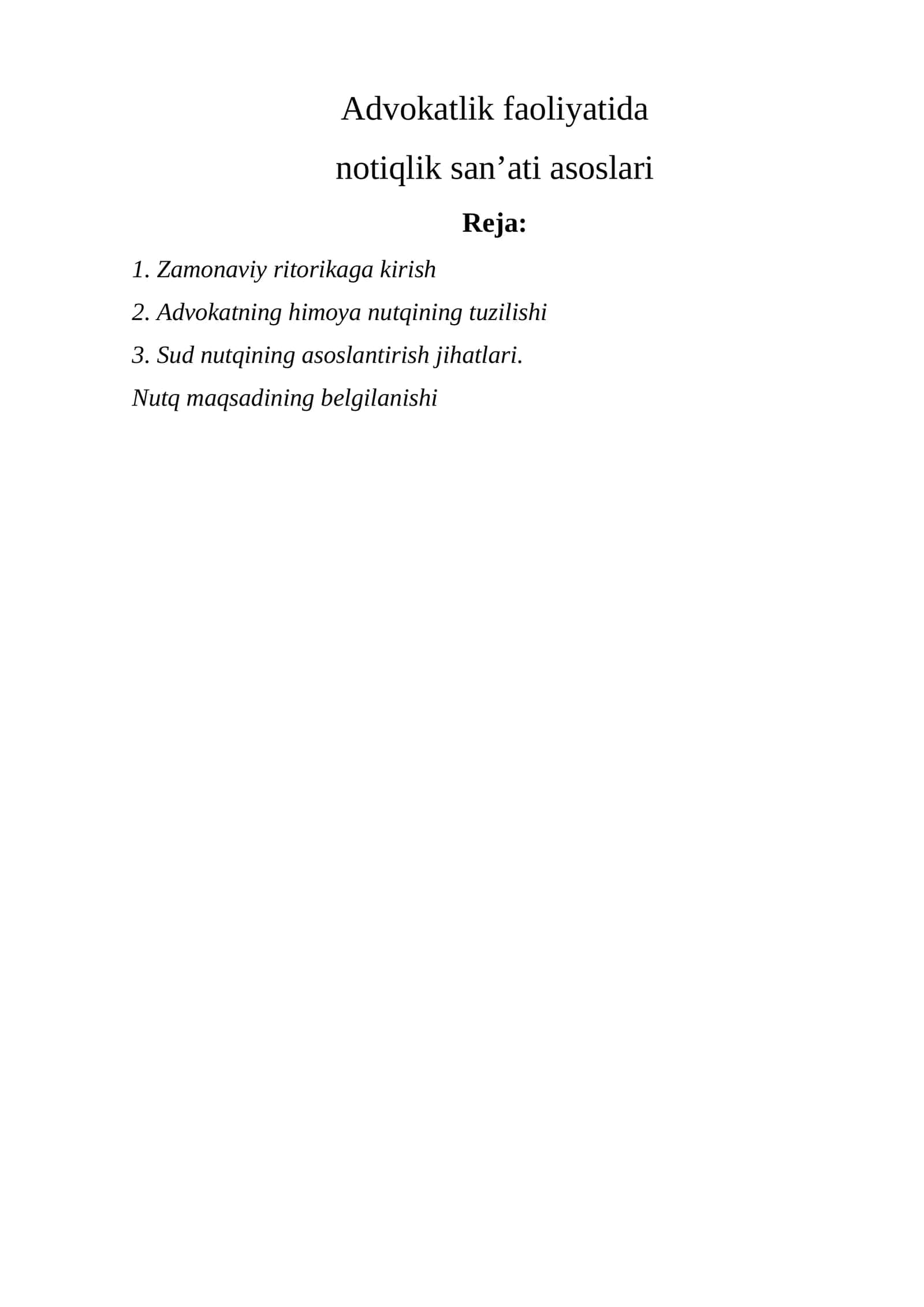 Advokatlik faoliyatida notiqlik san’ati asoslari