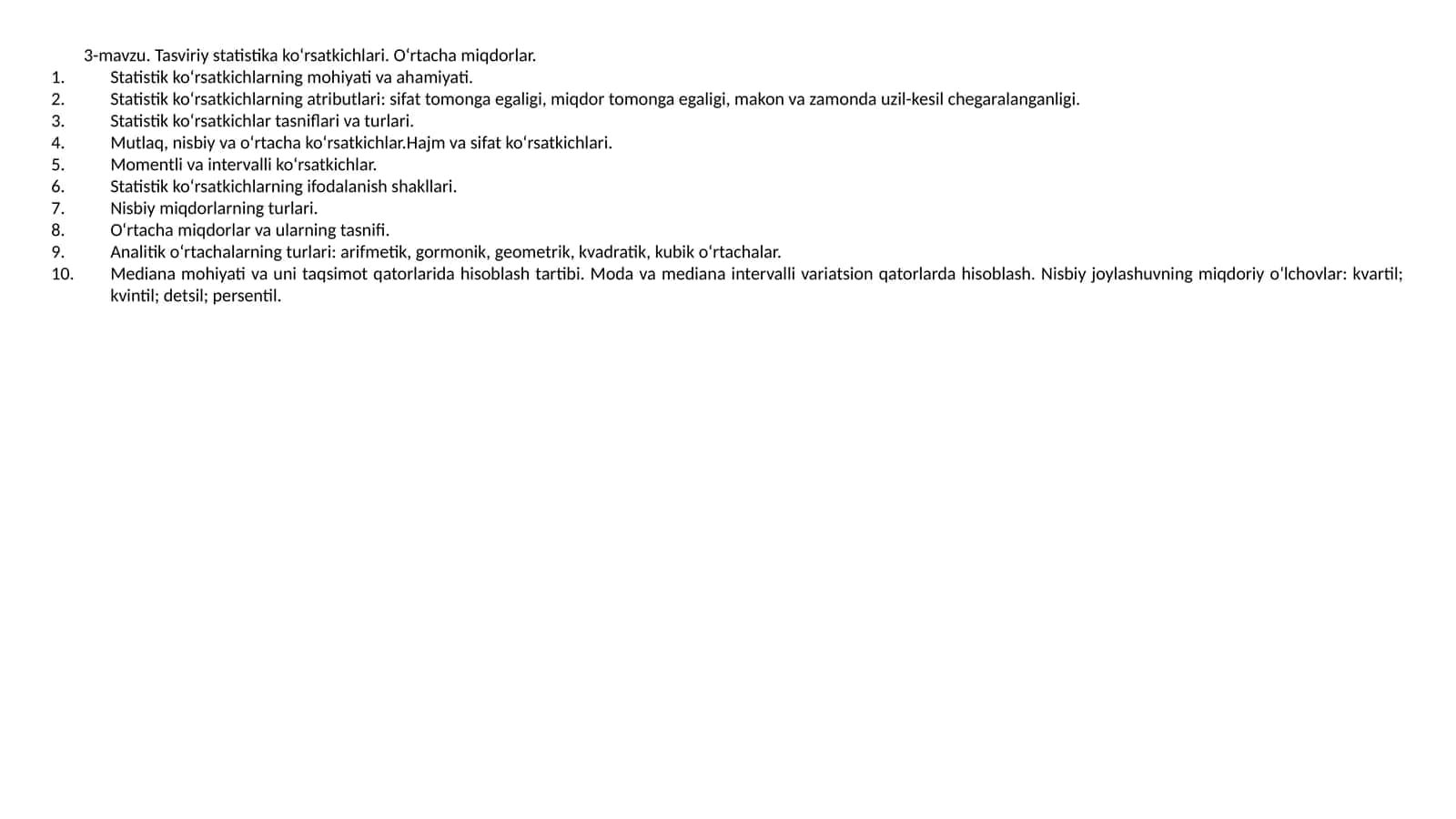 Tasviriy statistika ko‘rsatkichlari