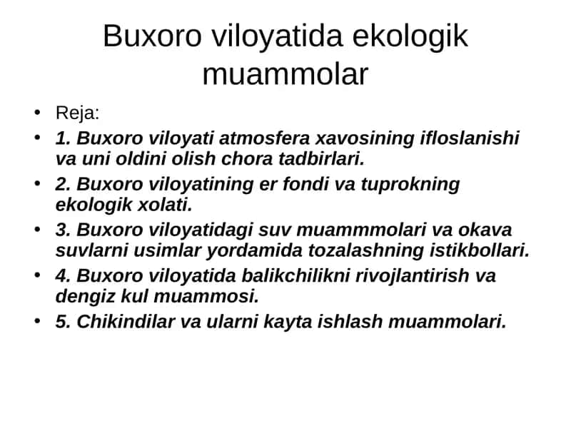 Buxoro viloyatida ekologik muammolar
