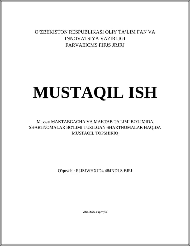 Shartnoma turlari (maktabgacha va maktab ta'limi bo'limida)