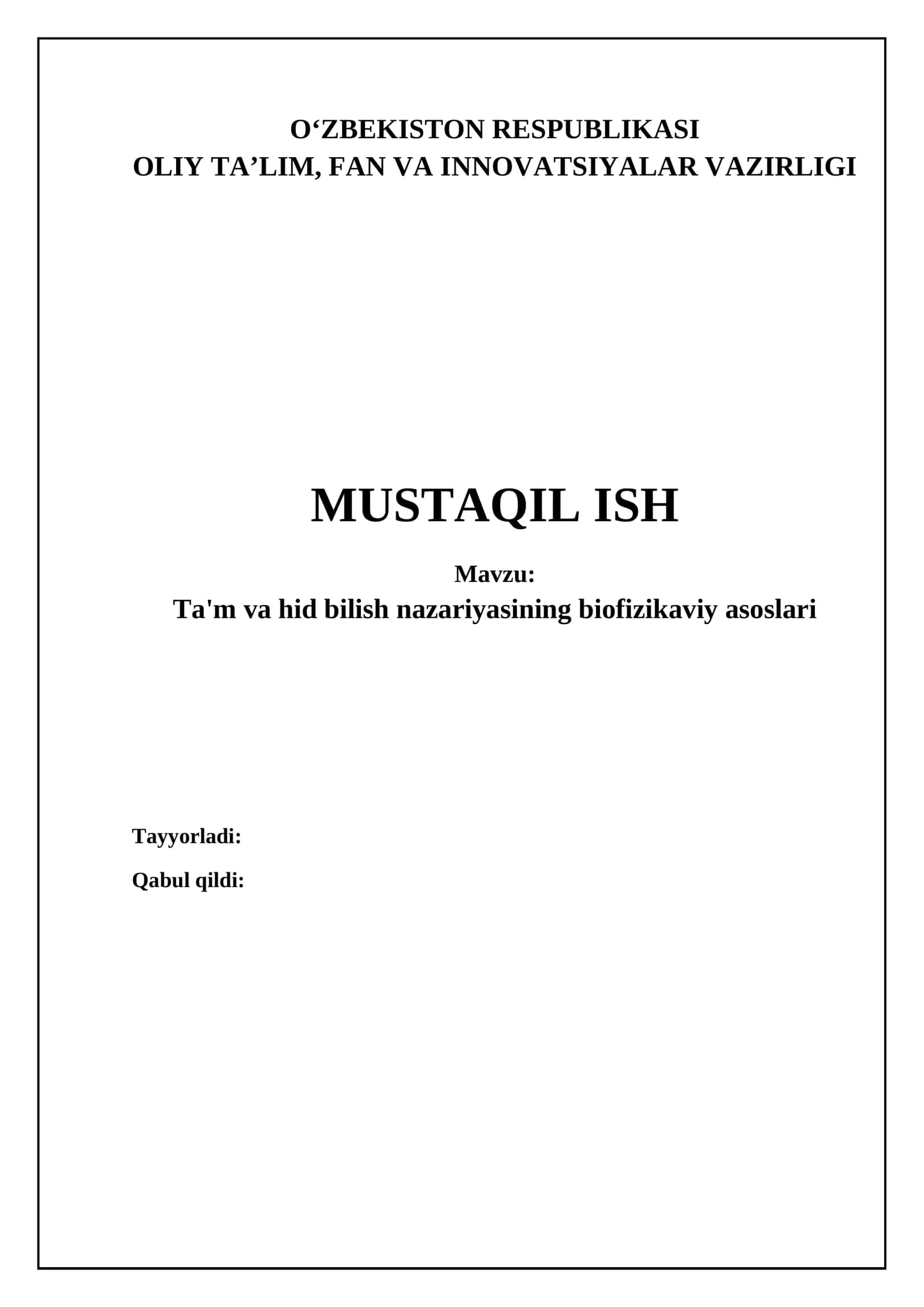 Ta'm va hid sezishning biofizik asoslari