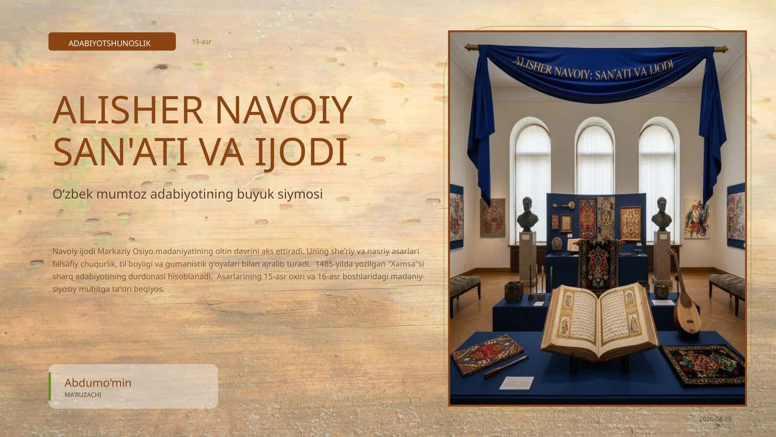 ALISHER NAVOIY SAN'ATI VA IJODI