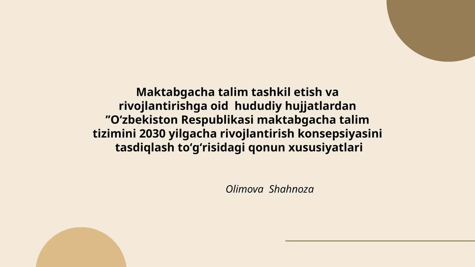 Oʻzbekiston Respublikasi maktabgacha talim tizimini 2030 yilgacha rivojlantirish konsepsiyasi