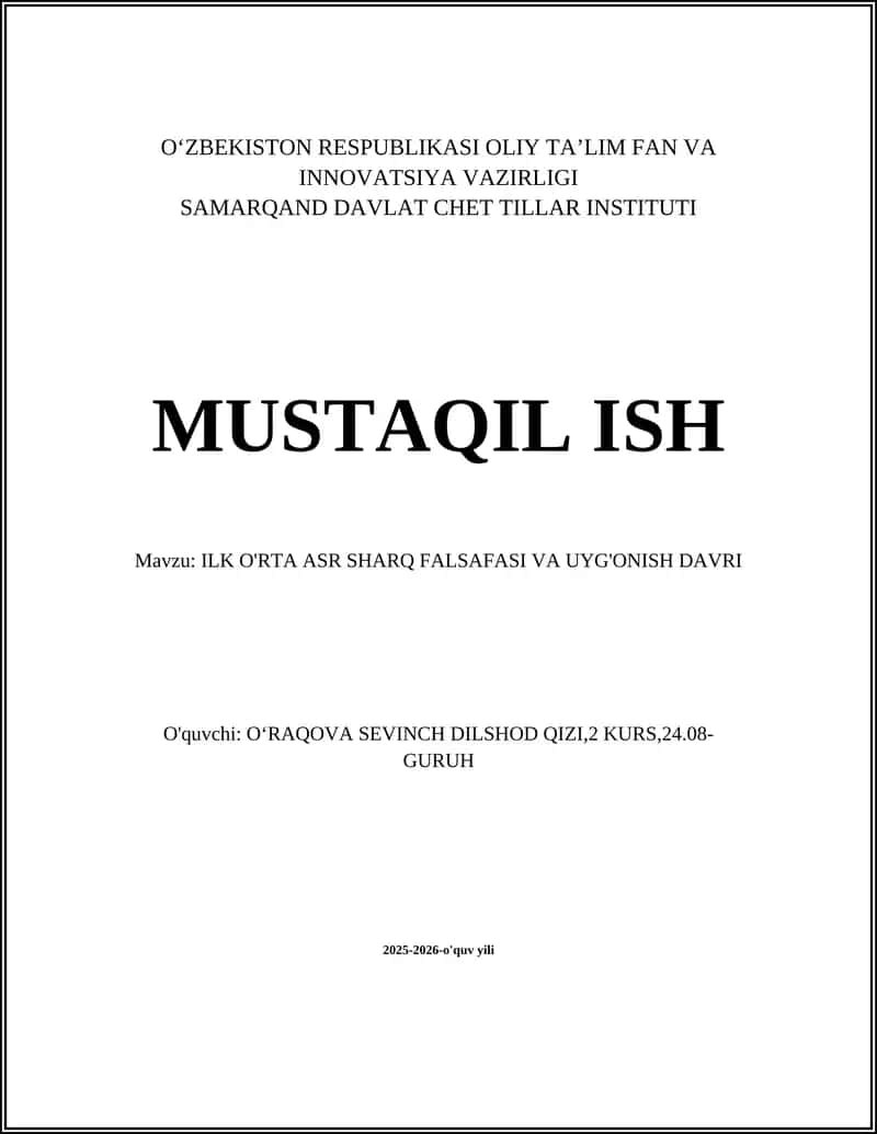 ILK O'RTA ASR SHARQ FALSAFASI VA UYG'ONISH DAVRI