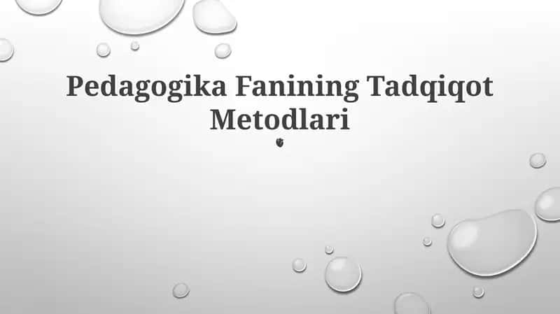 Pedagogika Fanining Tadqiqot Metodlari