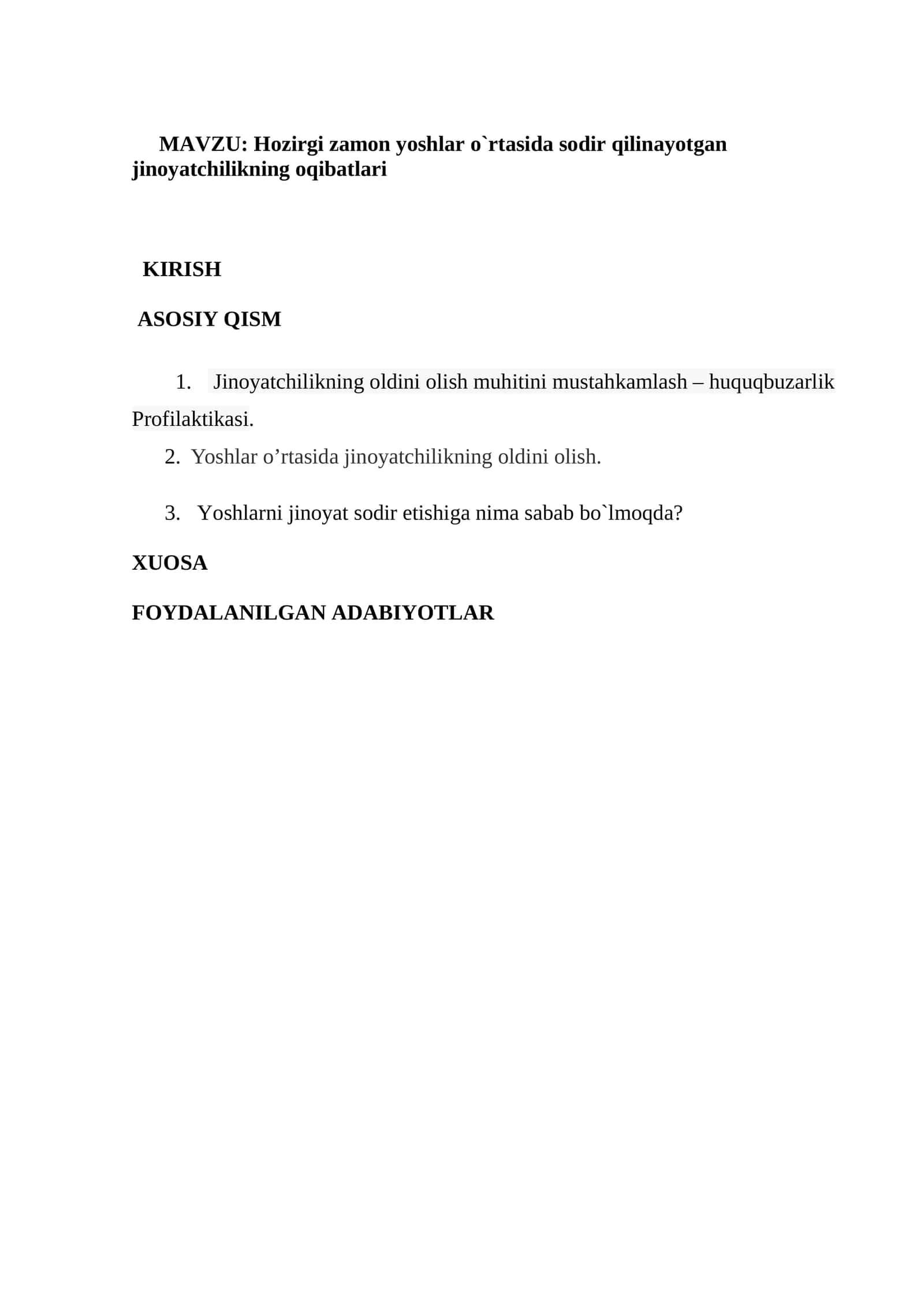 Jinoyatchilikning Oldini Olish Muhitini Mustahkamlash