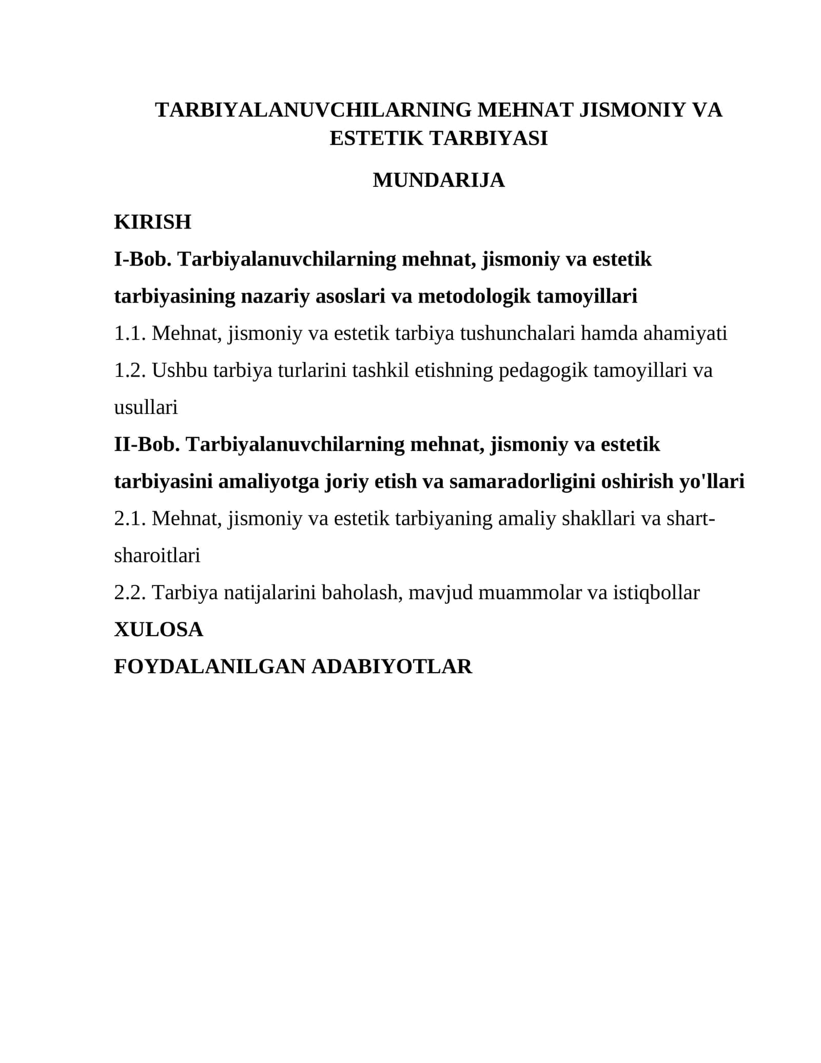 TARBIYALANUVCHILARNING MEHNAT JISMONIY VA ESTETIK TARBIYASI