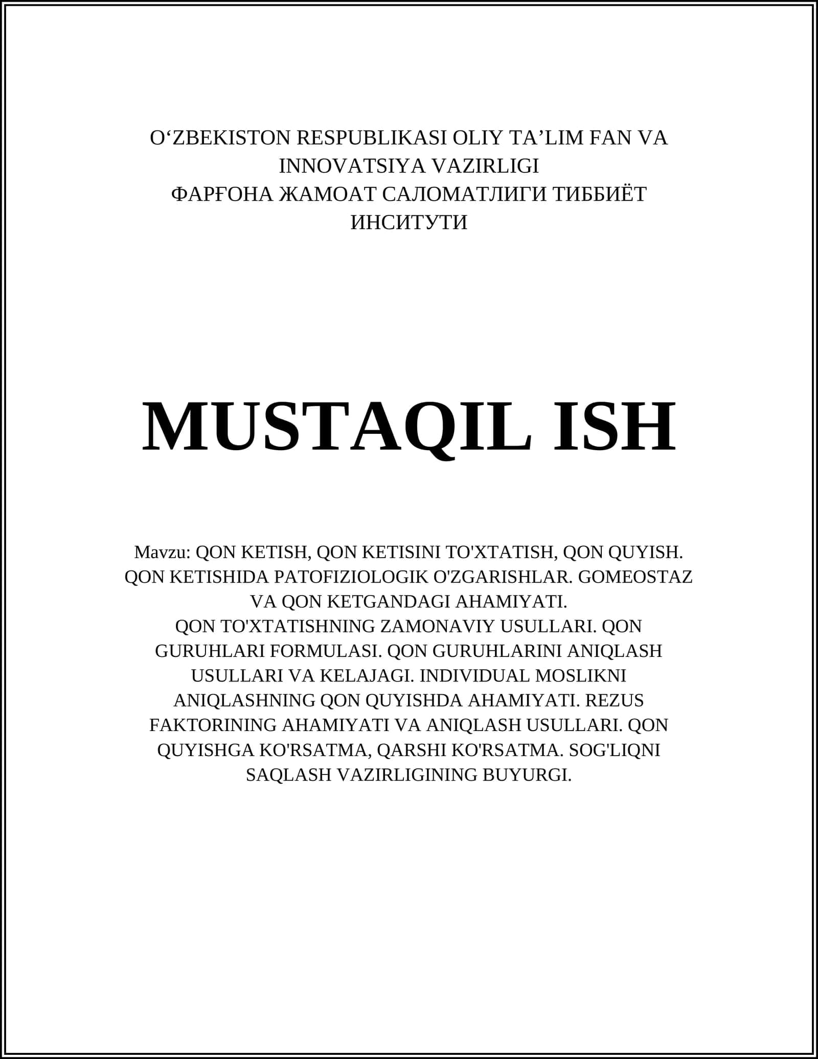 Qon Ketish, Qon Kettirish, Qon Quyish