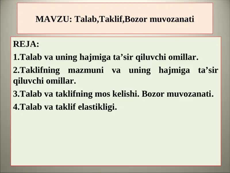 Talab,Taklif,Bozor muvozanati