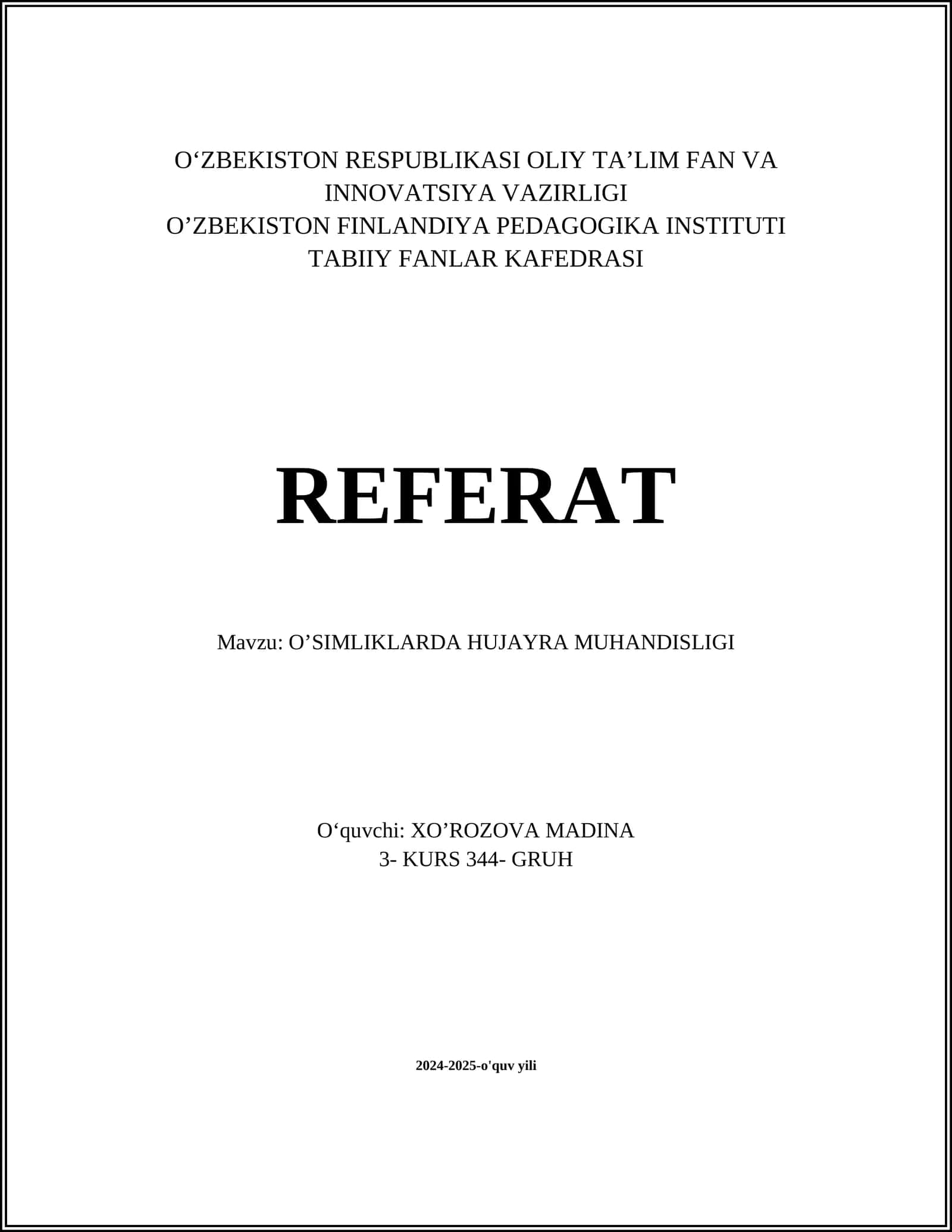 O’SIMLIKLARDA HUJAYRA MUHANDISLIGI