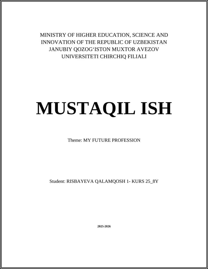 MUSTAQIL ISH Theme: MY FUTURE PROFESSION