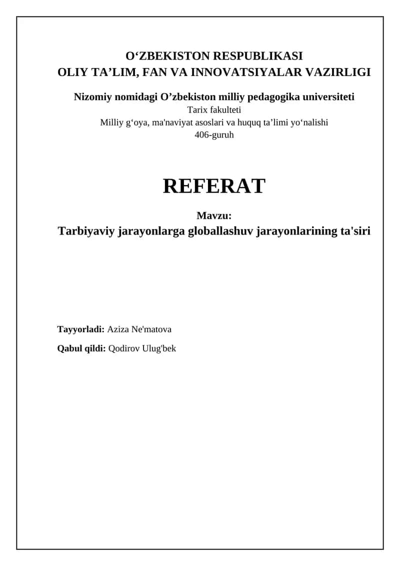 Globalizatsiya va ta'lim: Asosiy tushunchalar va ta'sirlar