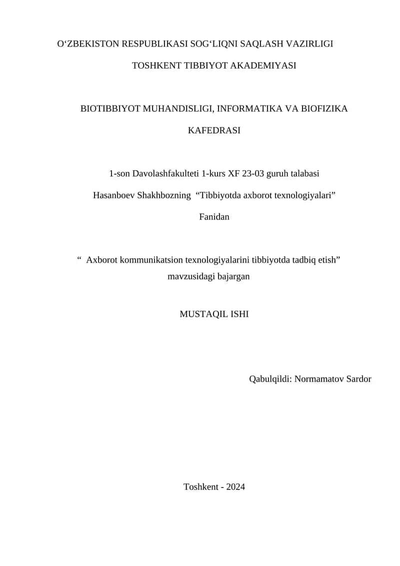 "Tibbiyotda axborot texnologiyalari"