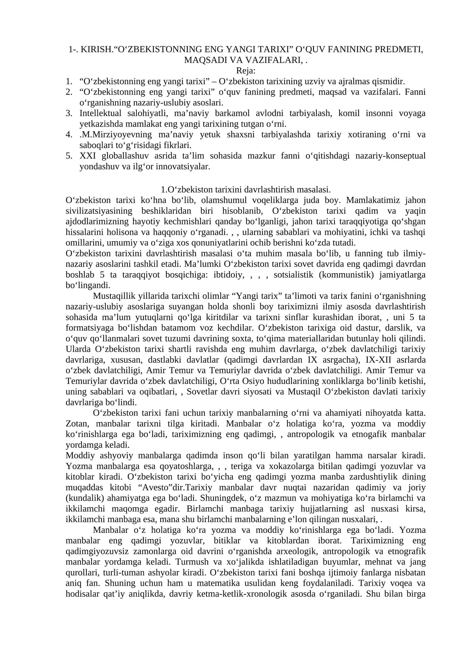 O‘zbekistonning eng yangi tarixi