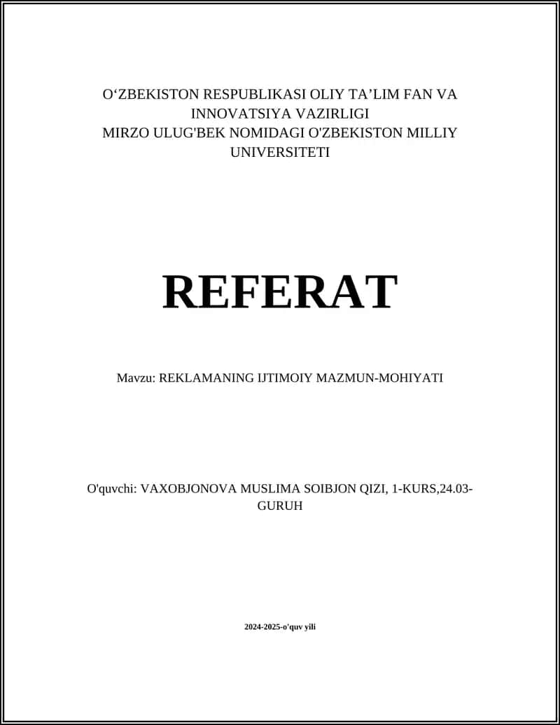 REKLAMANING IJTIMOIY MAZMUN-MOHIYATI