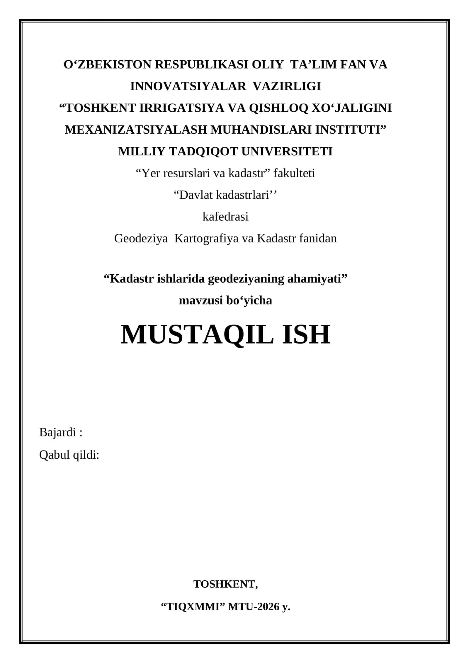 Kadastr ishlarida geodeziyaning ahamiyati