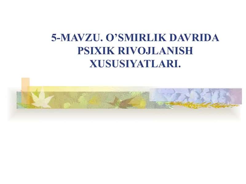 O'smirlik Davrida Psixik Rivojlanish Xususiyatlari