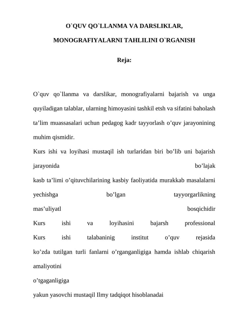 Kurs ishiga rahbarlik va kurs ishi mavzulari