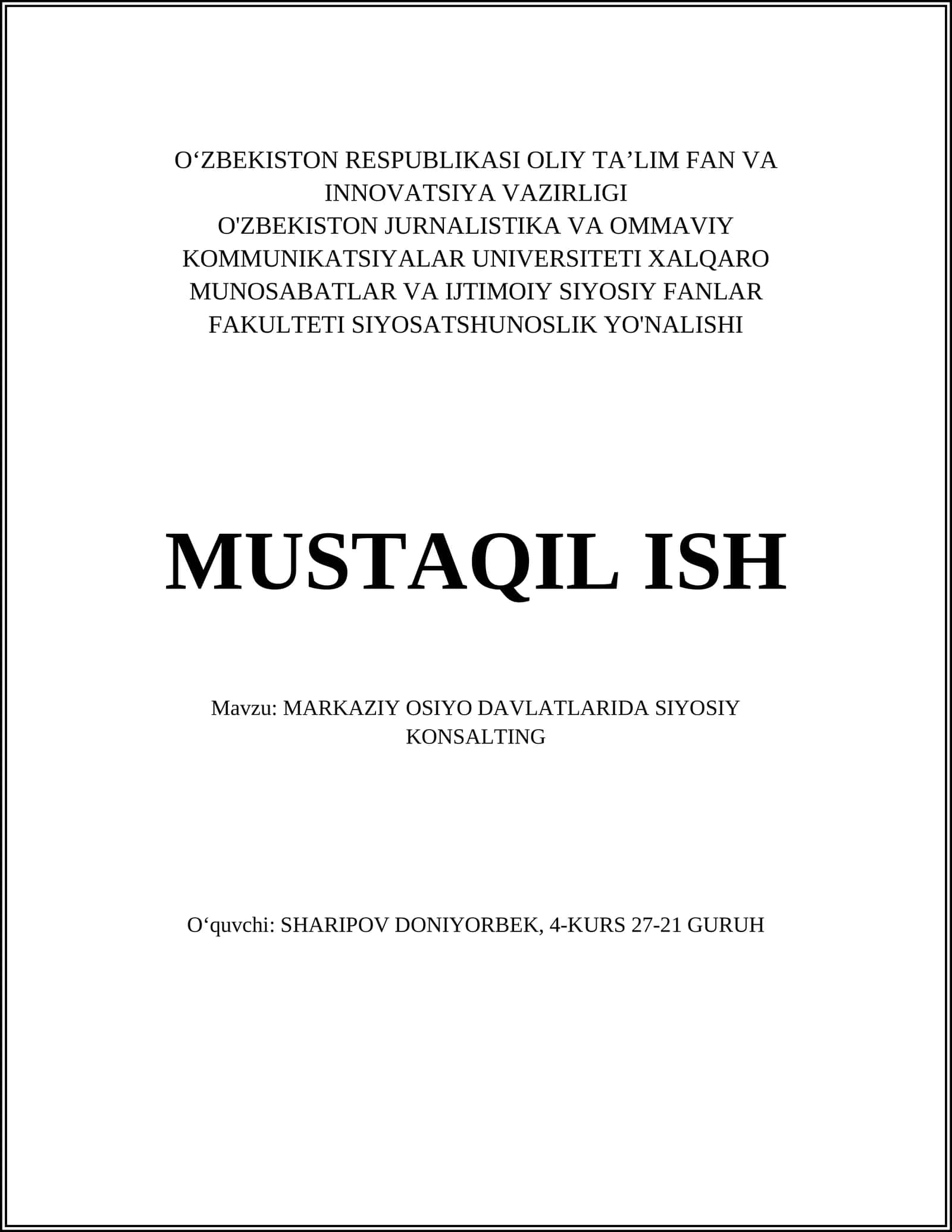 MARKAZIY OSIYO DAVLATLARIDA SIYOSIY KONSALTING