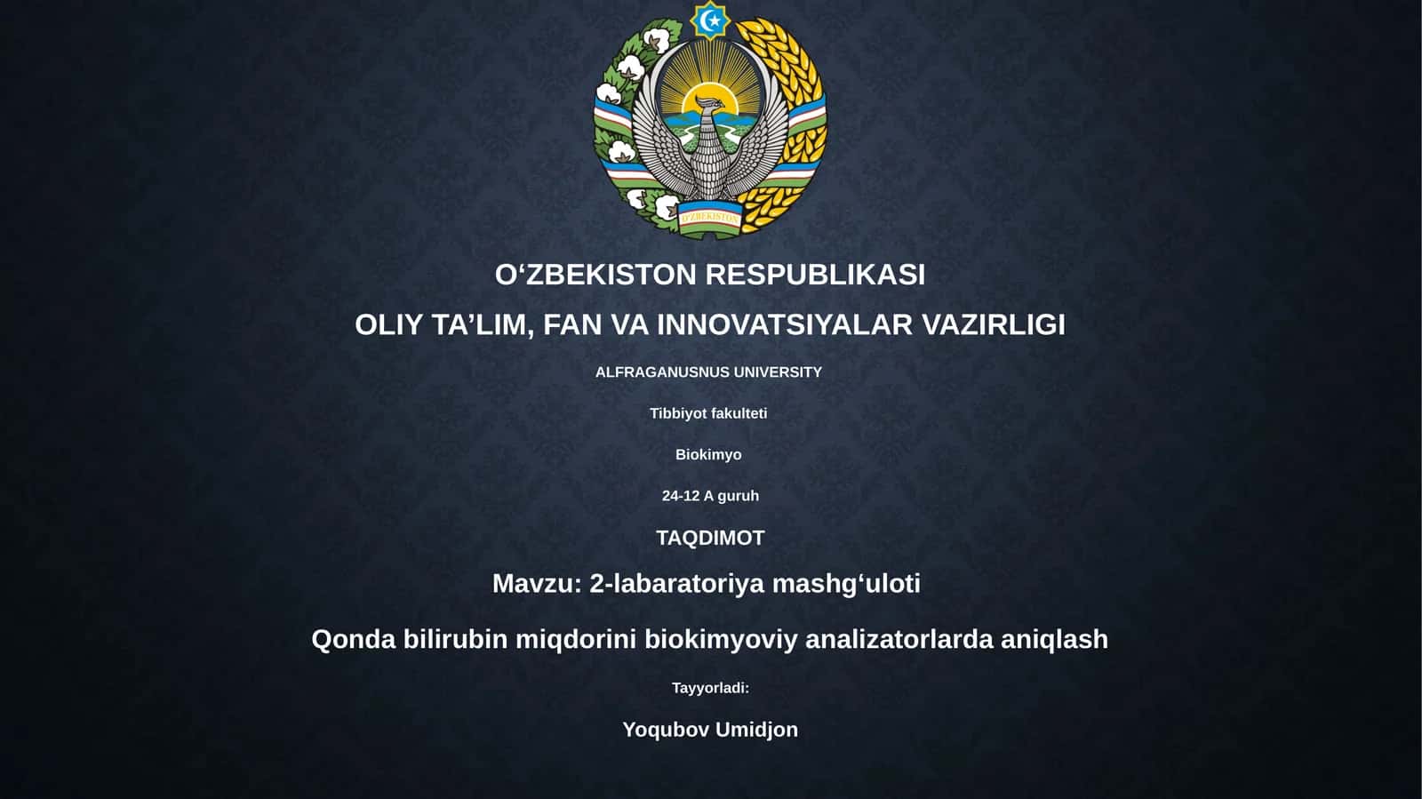 2-labaratoriya mashgʻuloti. Qonda bilirubin miqdorini biokimyoviy analizatorlarda aniqlash