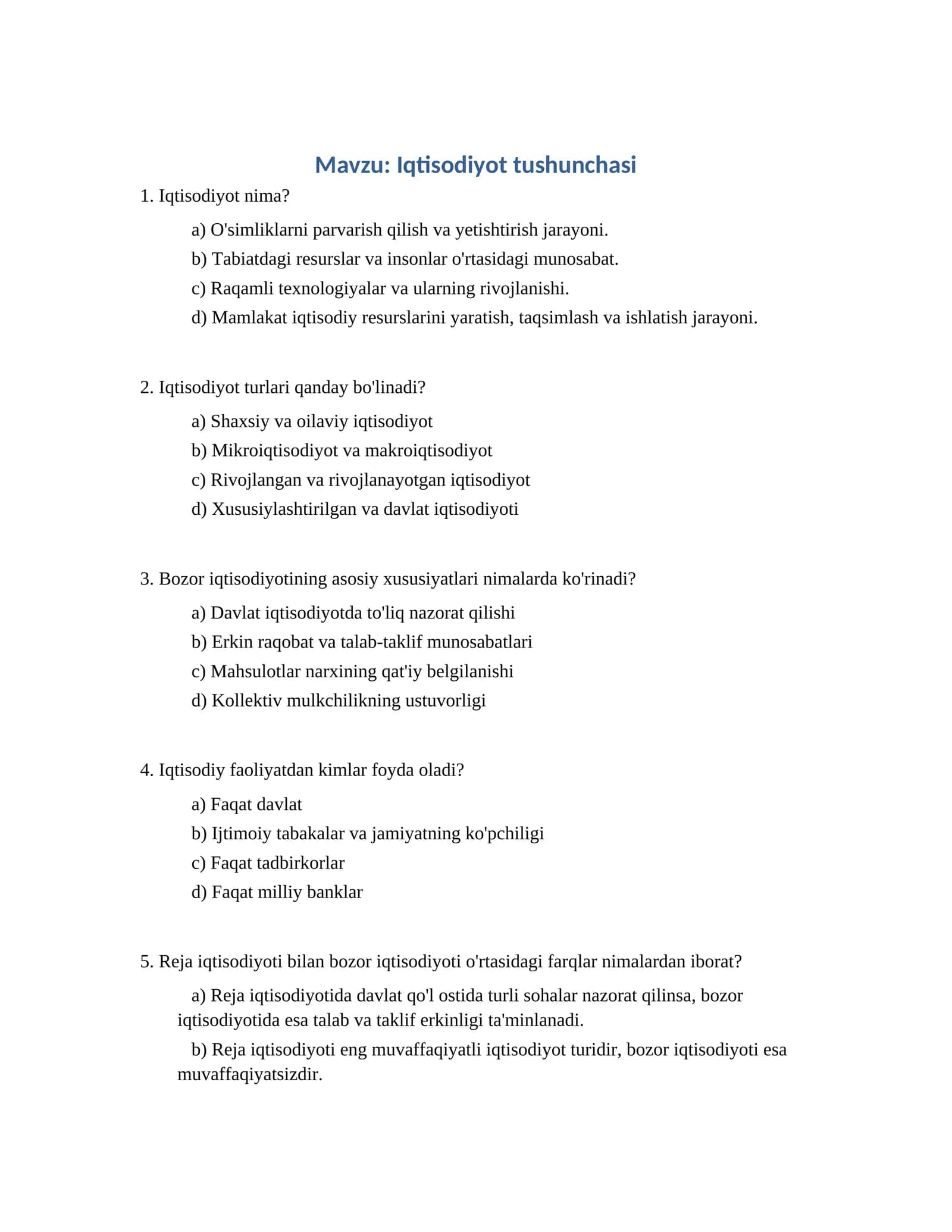 Iqtisodiyot tushunchasi