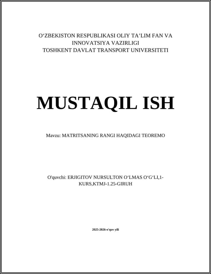 MATRITSANING RANGI HAQIDAGI TEOREMO