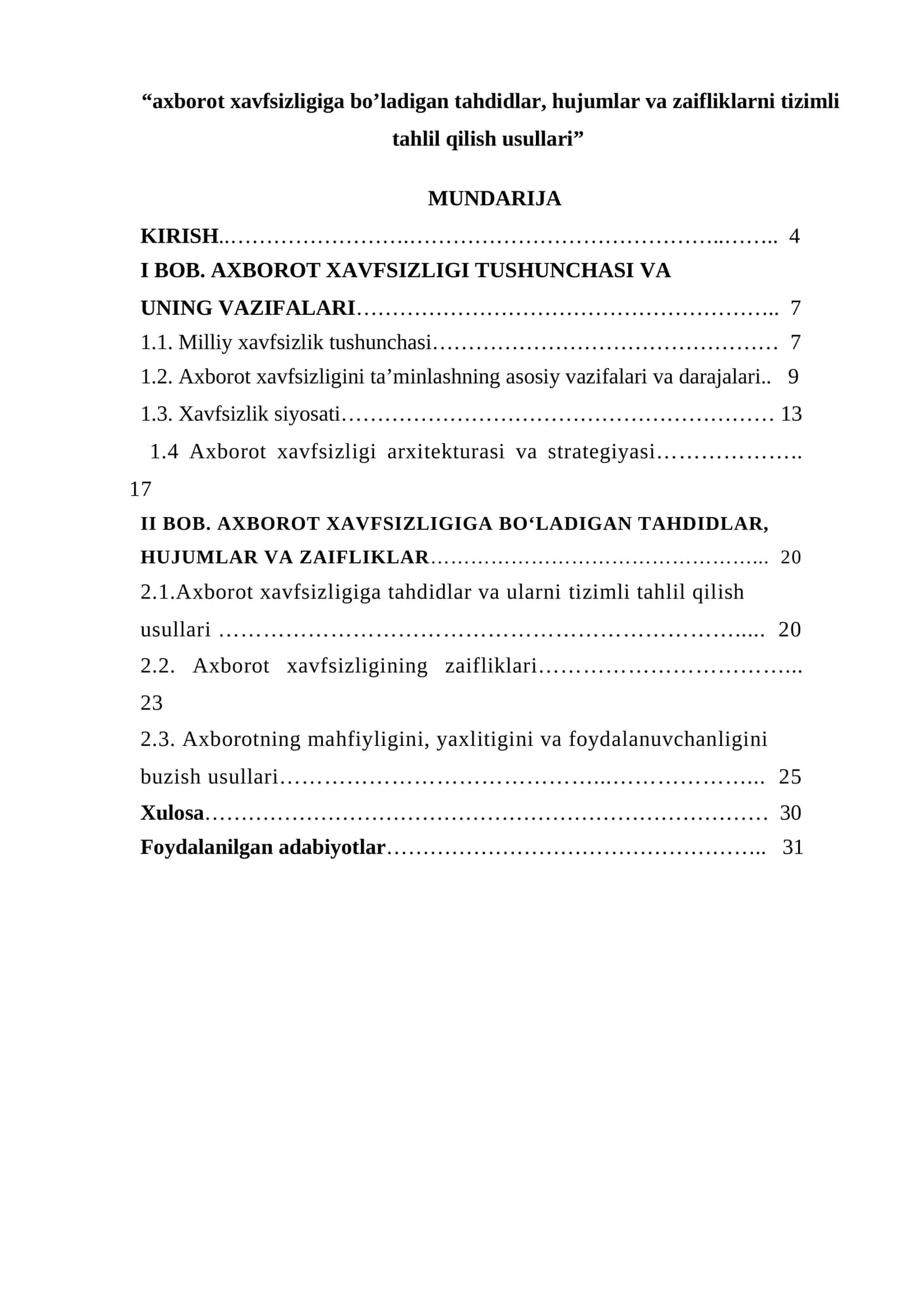 Axborot Xavfsizligiga Bo'ladigan Tahdidlar, Hujumlar va Zaifliklarni Tizimli Tahlil Qilish Usullari