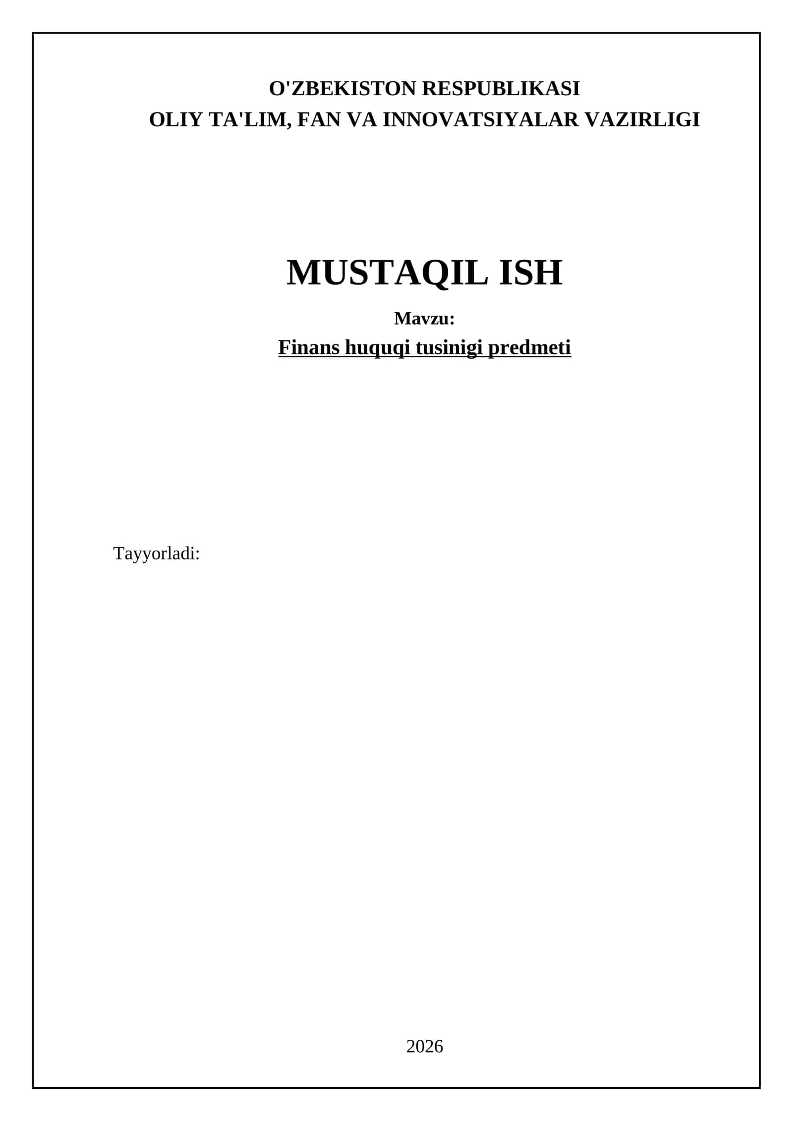 Finans huquqi tusinigi predmeti