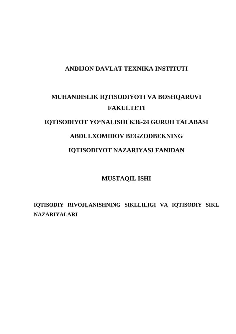 IQTISODIYOT NAZARIYASI FANIDAN