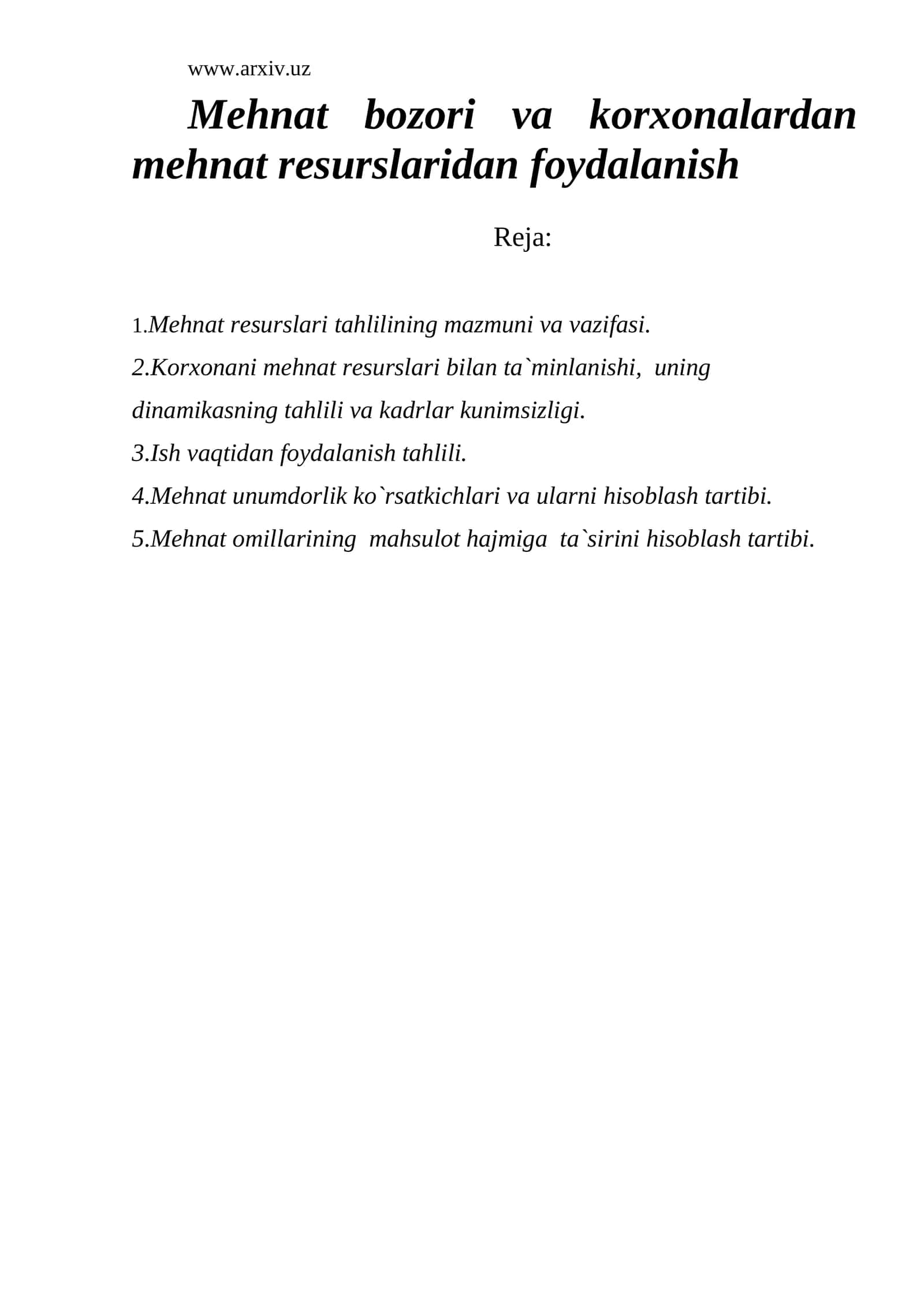 Mehnat resurslari tahlili