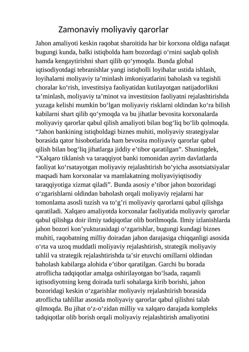Jahon amaliyoti keskin raqobat sharoitida har bir korxona oldiga nafaqat bugungi kunda, balki istiqbolda ham bozordagi o'rnini saqlab qolish hamda kengaytirishni shart qilib qo'ymoqda