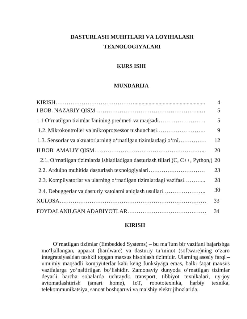 Dasturlash muhitlari va loyihalash texnologiyalari