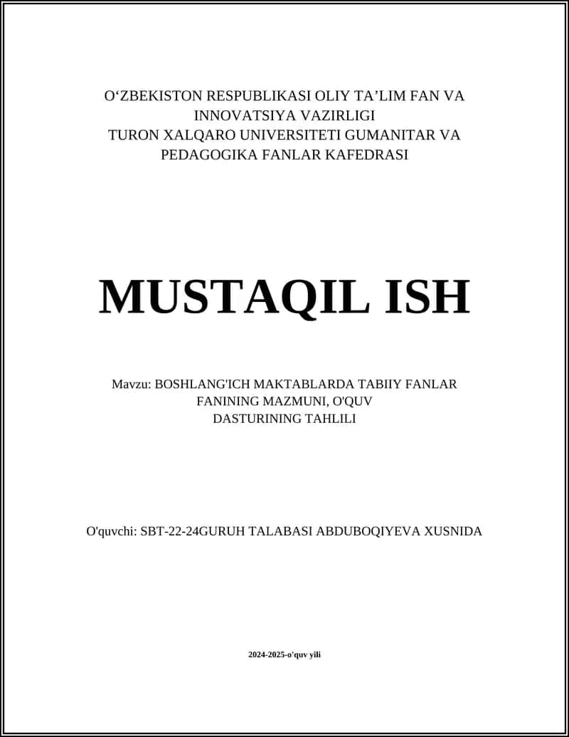 Boshlang'ich maktablarda tabiiy fanlar fani