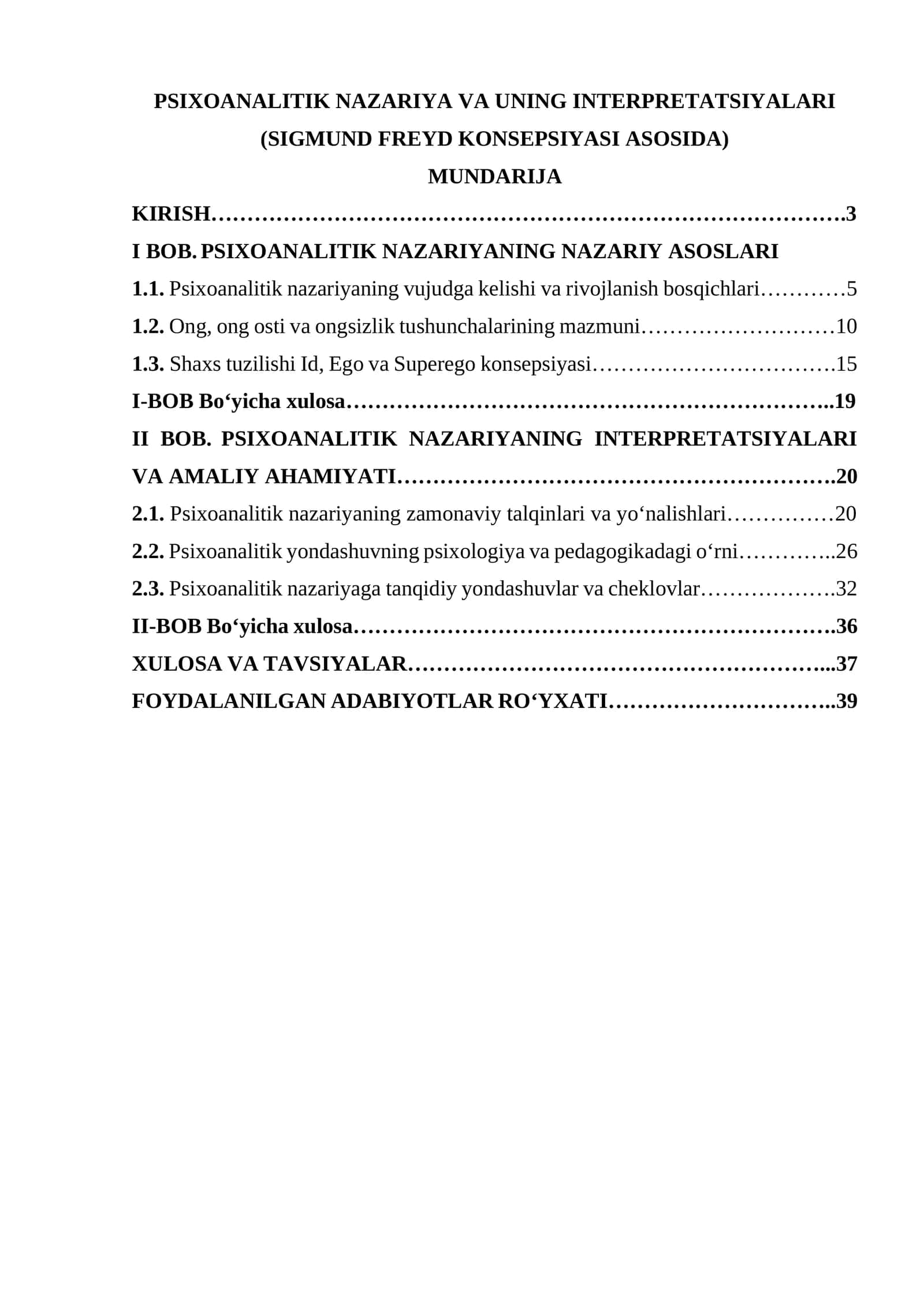 PSIXOANALITIK NAZARIYA VA UNING INTERPRETATSIYALARI (SIGMUND FREYD KONSEPSIYASI ASOSIDA)