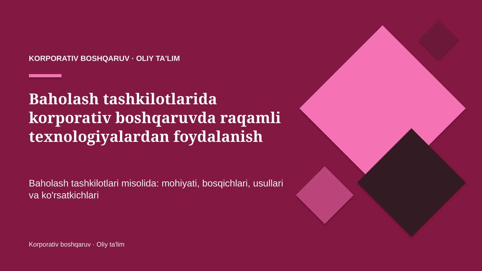 Korporativ boshqaruv · Oliy ta'lim