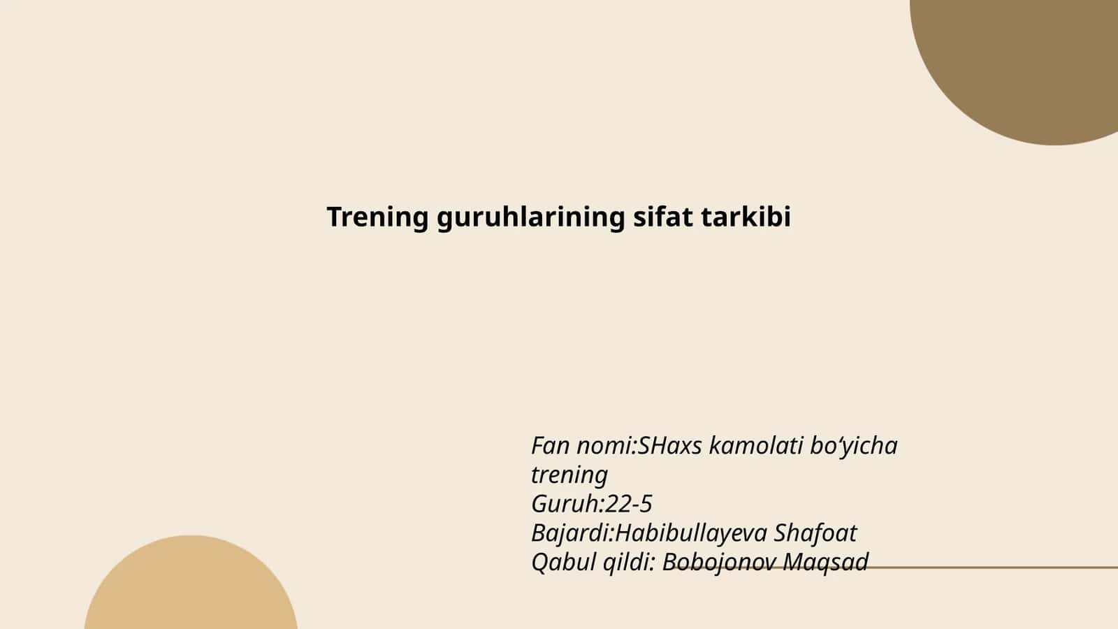 SHaxs kamolati boʻyicha trening