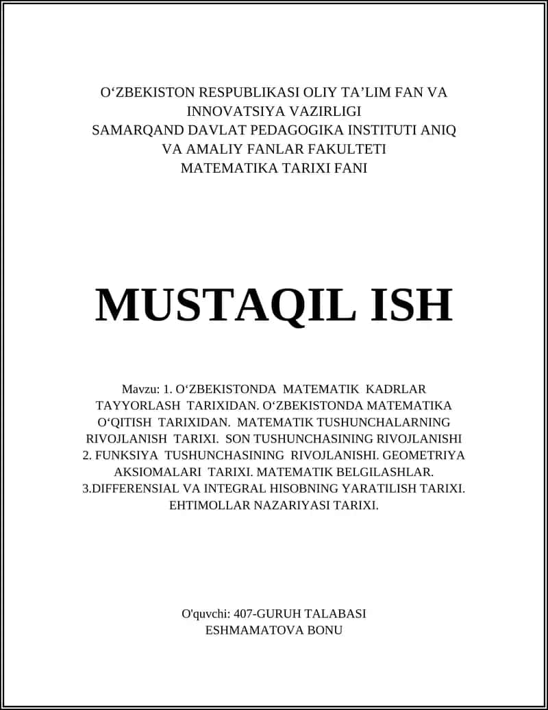 Oʻzbekistonda Matematika Kadrlarini Tayyorlash Tarixi
