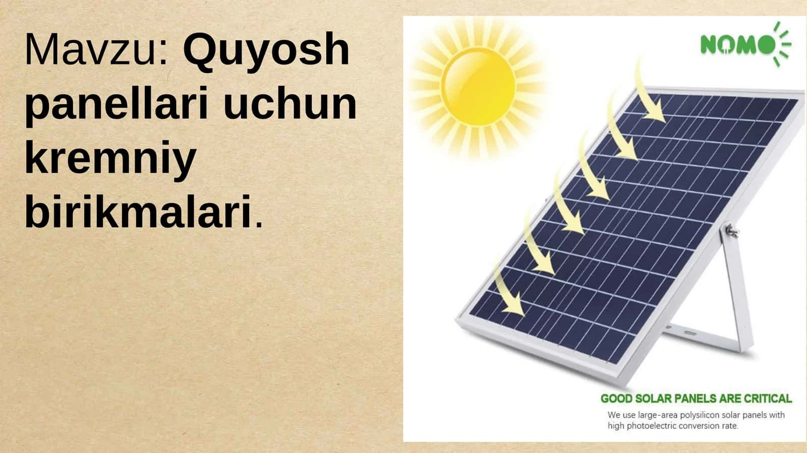 Quyosh panellari uchun kremniy birikmalari