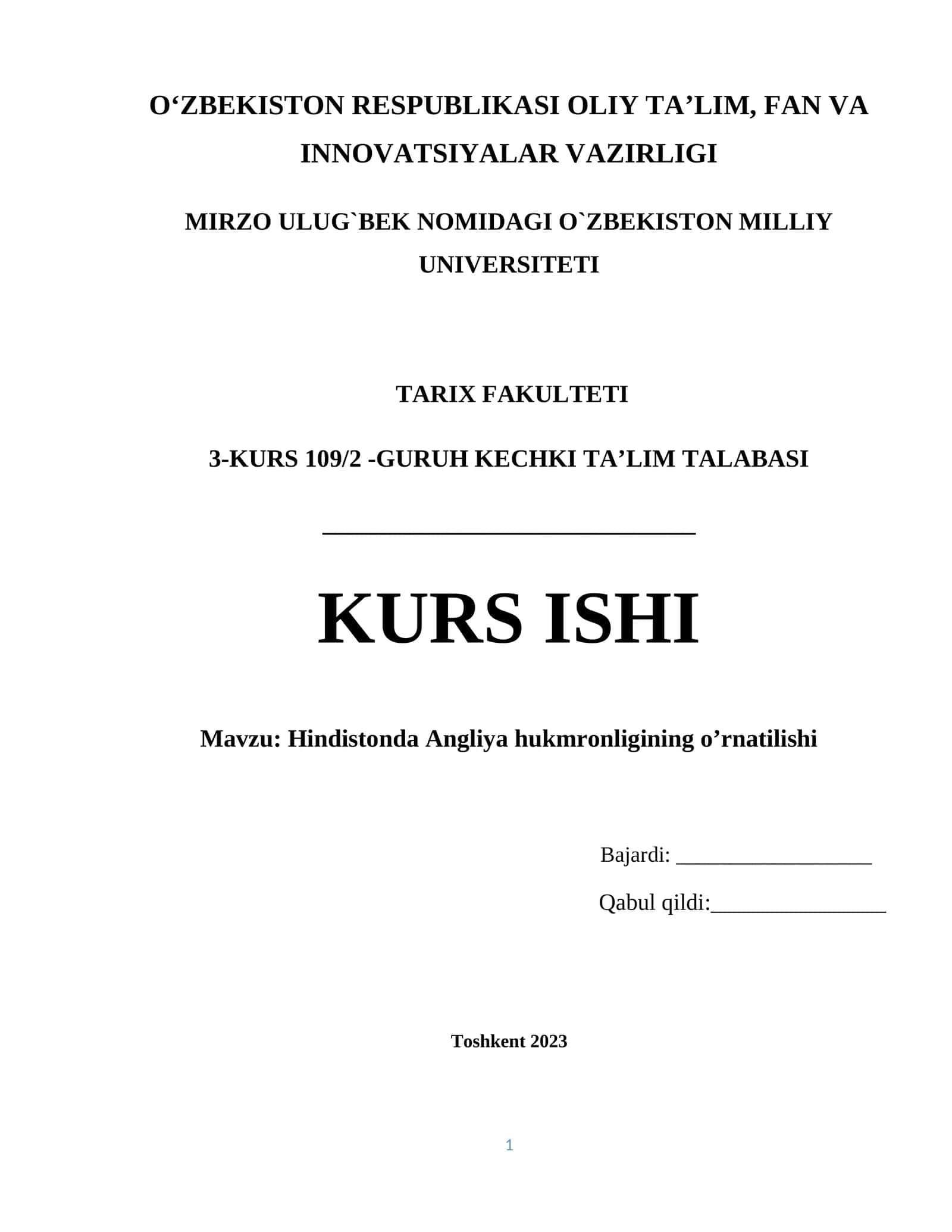 Hindistonda Angliya hukmronligining o’rnatilishi
