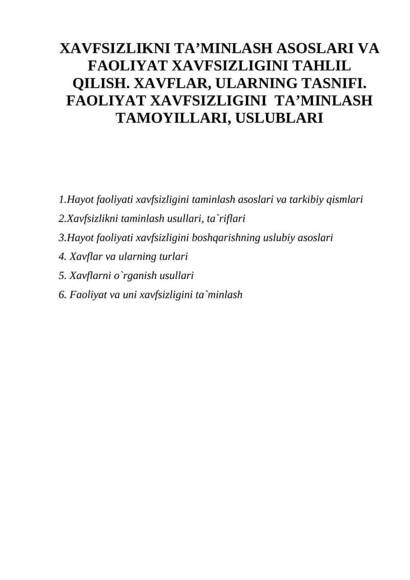 Xavfsizlikni Ta’minlash Asoslari va Faoliyat