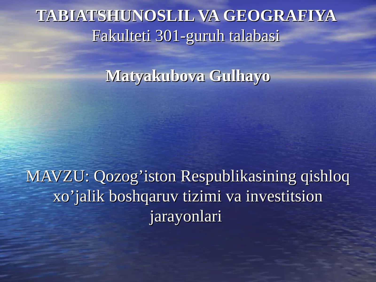 Qozog’iston Respublikasining qishloq xo’jalik boshqaruv tizimi va investitsion jarayonlari