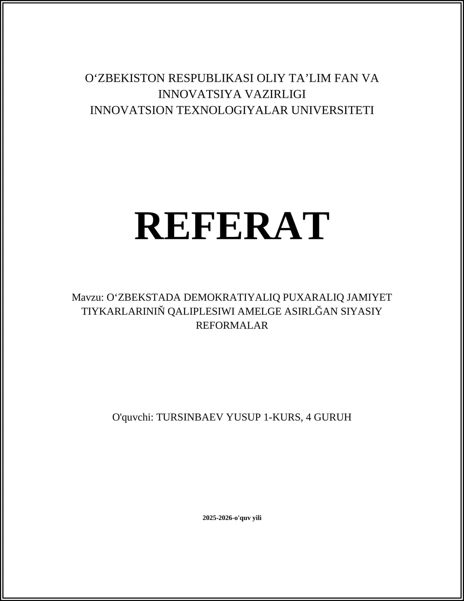 OʻZBEKSTADA DEMOKRATIYALIQ PUXARALIQ JAMIYET TIYKARLARINIŇ QALIPLESIWI AMELGE ASIRLĞAN SIYASIY REFORMALAR