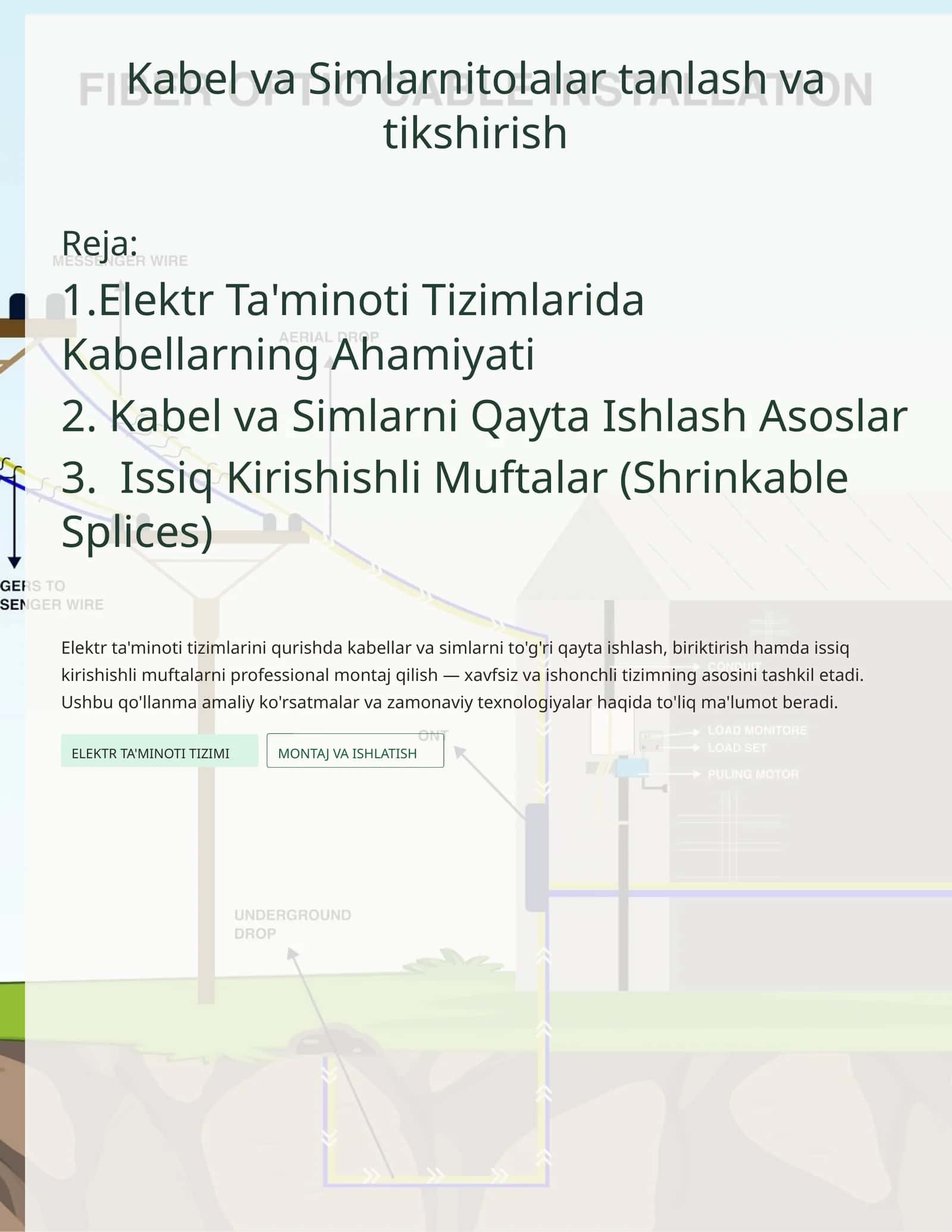 Kabel va Simlarni to'g'ri qayta ishlash
