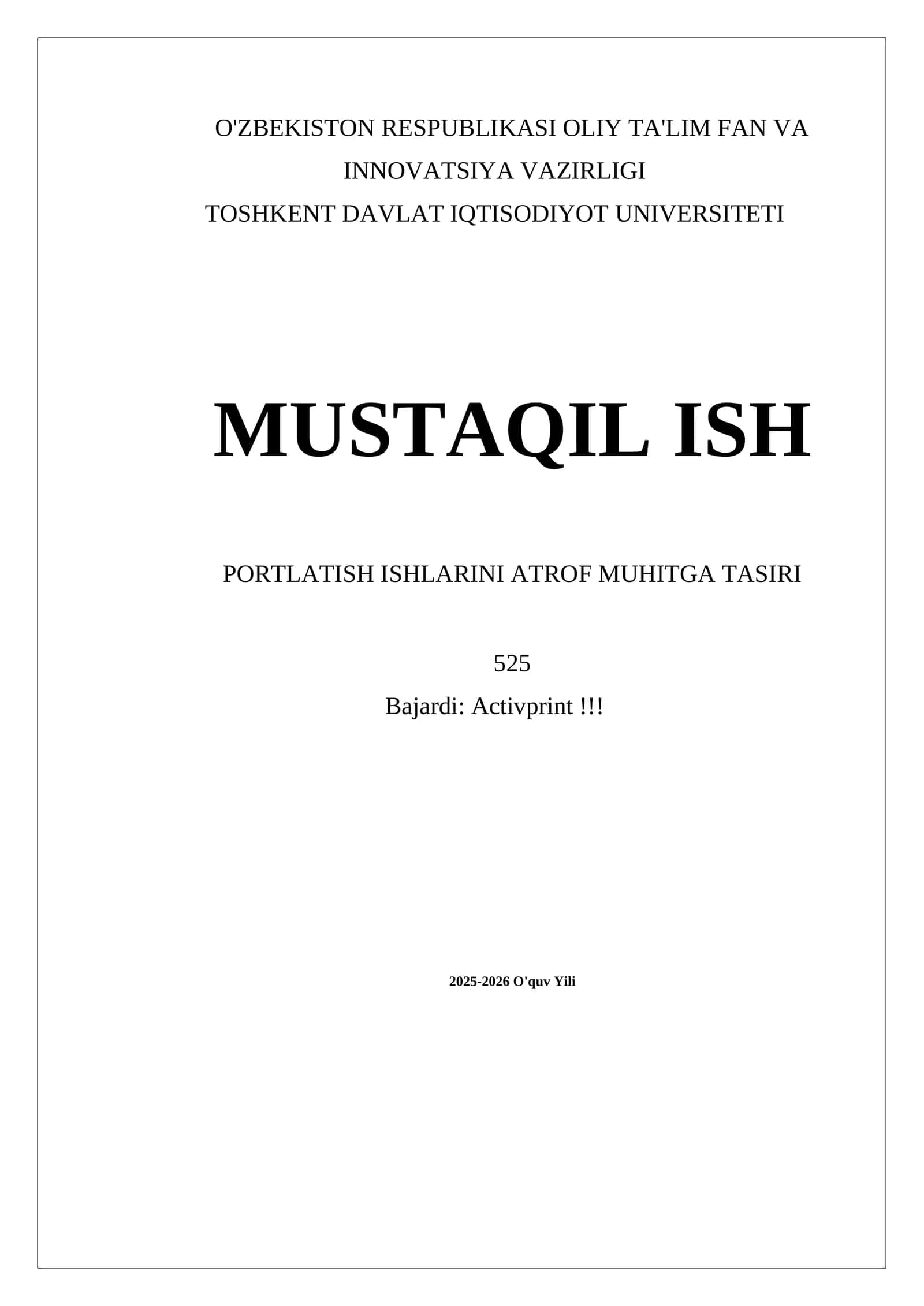 PORTLATISH ISHLARINI ATROF MUHITGA TASIRI