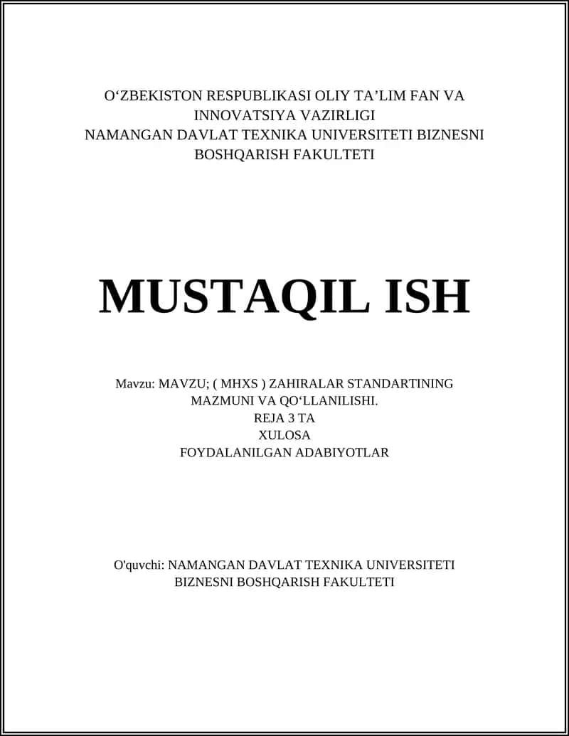 Zahiralar standartining maqsadi va asosiy tamoyillari